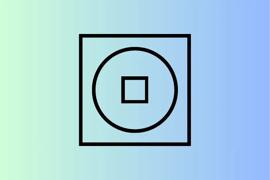 Outline of a small square inside a circle, both centered within a larger square on a blue-green gradient background.
