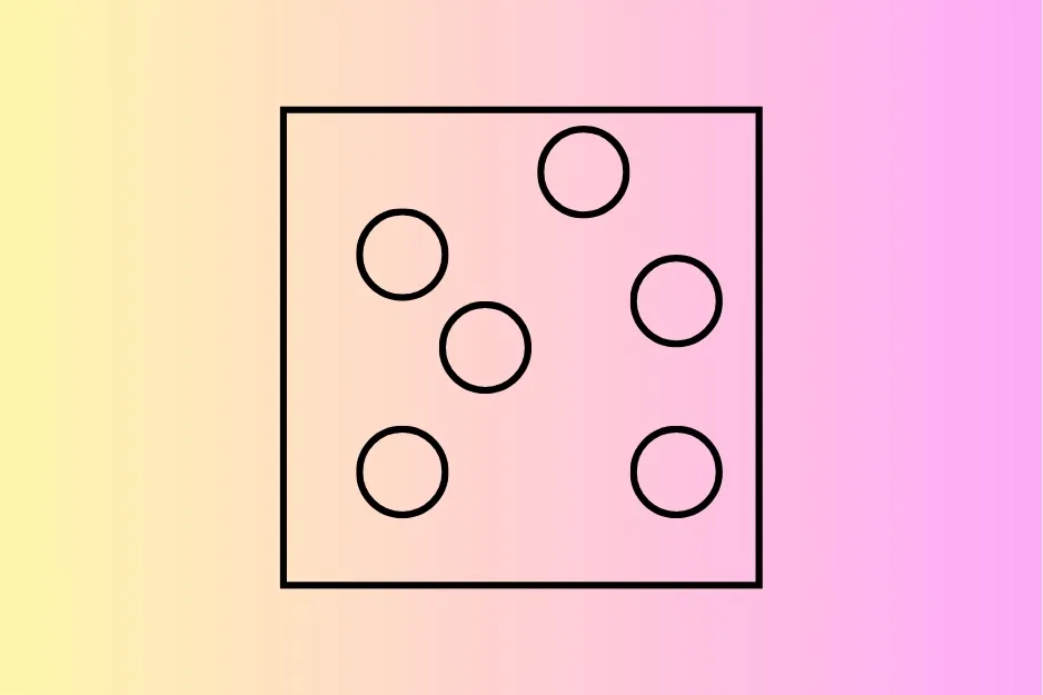 Pattern puzzle showing six black circles inside a square on a pink and yellow gradient background