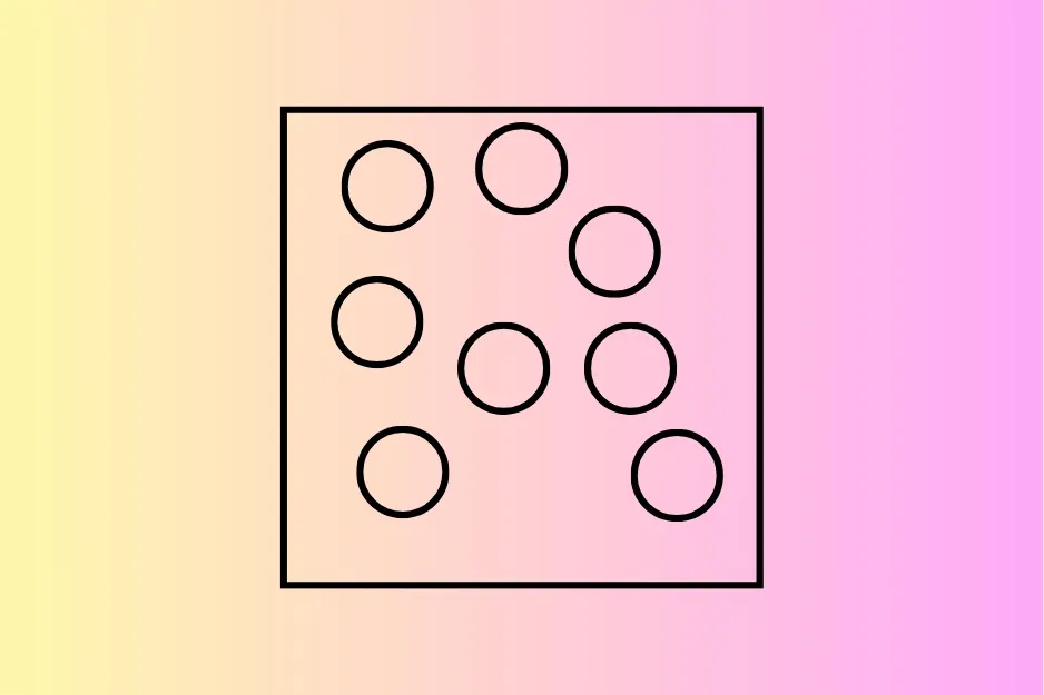 Pattern puzzle with circles arranged inside a square on a pastel gradient background demonstrating pattern recognition.