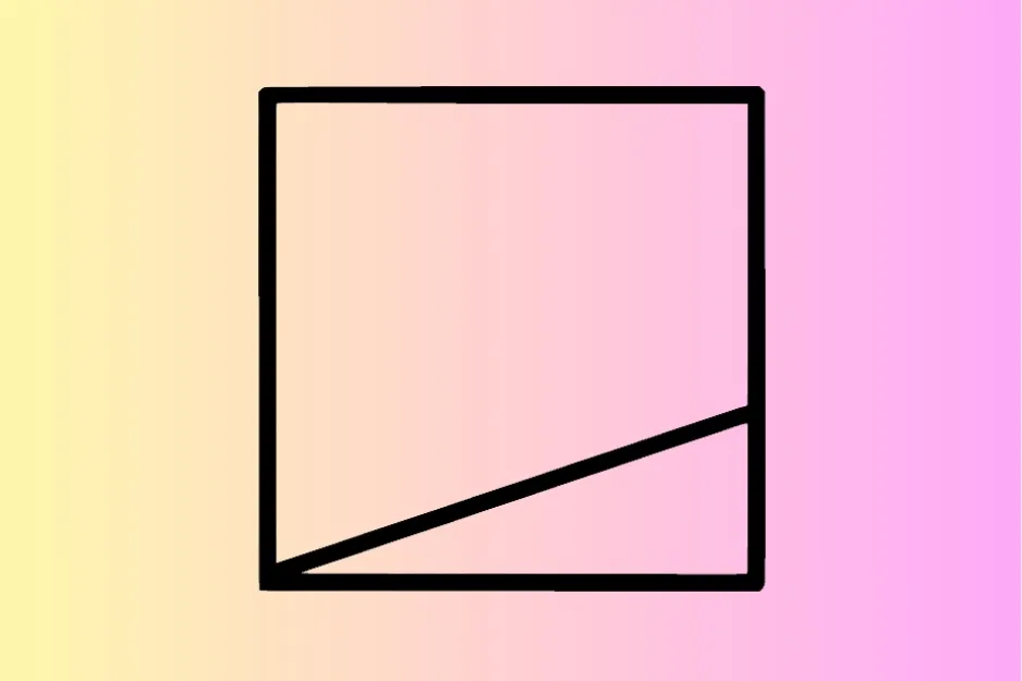 Simple square shape divided diagonally, demonstrating a piece fitting the sequence rule on a gradient background.