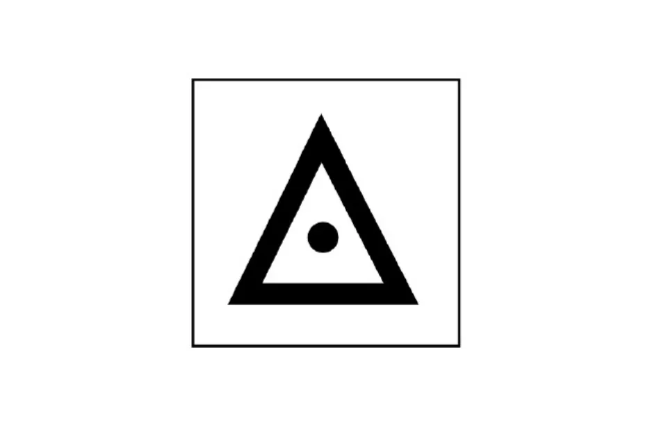 Black letter A shape with a dot inside centered in a square, representing a pattern puzzle concept.