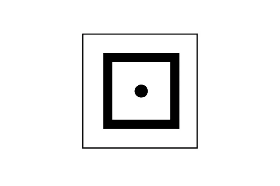 Black and white pattern with a central dot inside a thick square frame, illustrating what comes next in the pattern C.