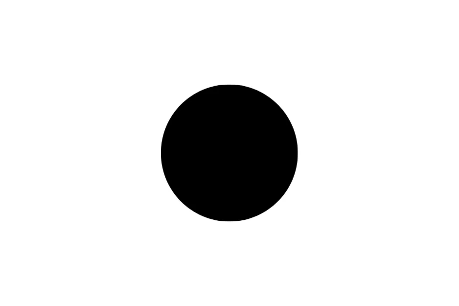Black solid circle figure centered on a white background, part of image sequence to complete pattern D.