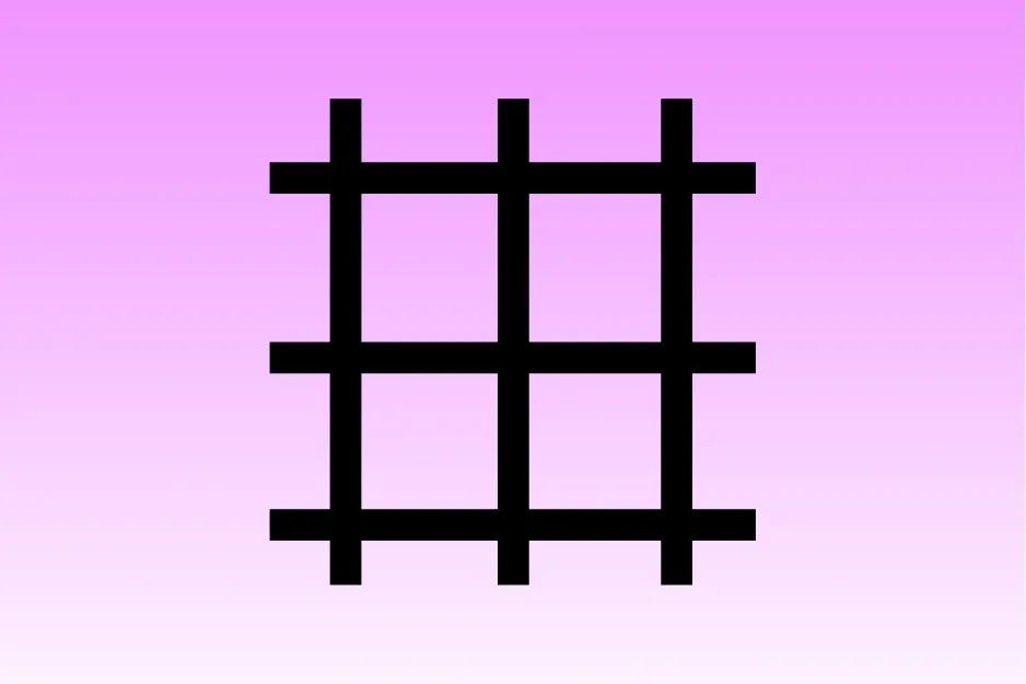 Black grid shape on a pink gradient background illustrating the concept to select the shape matching the sequence rule.