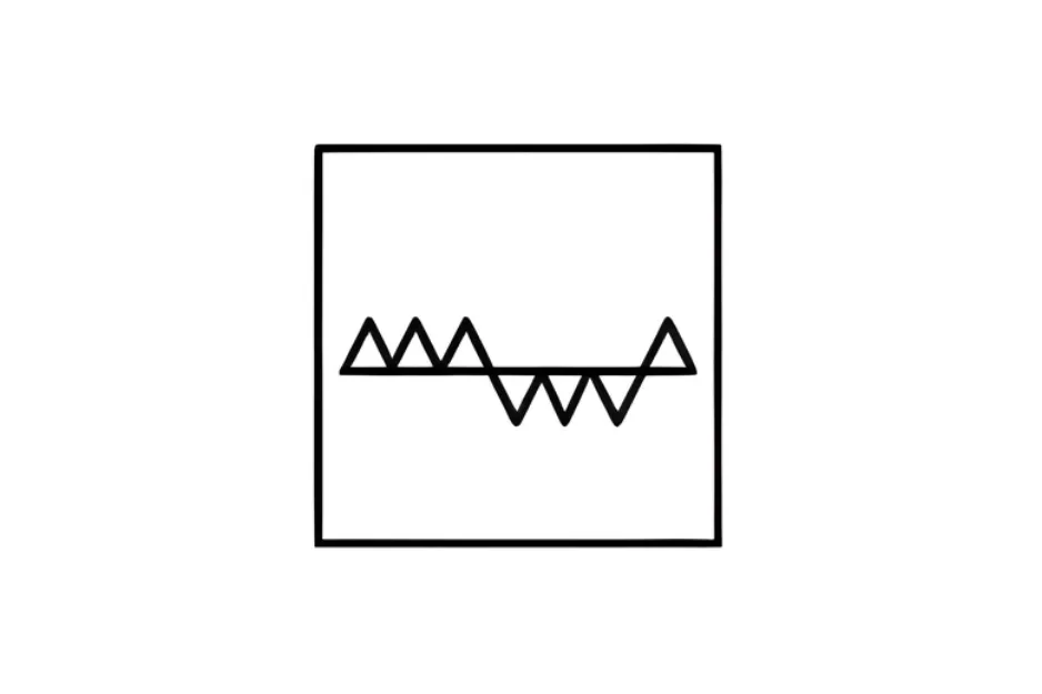 Abstract black zigzag line with triangular peaks inside a square, illustrating logic pattern completion.