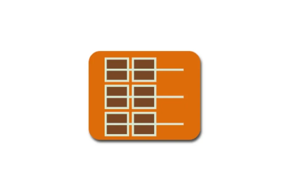 Pattern in the grid with brown blocks arranged in rows and columns on an orange rounded square background.