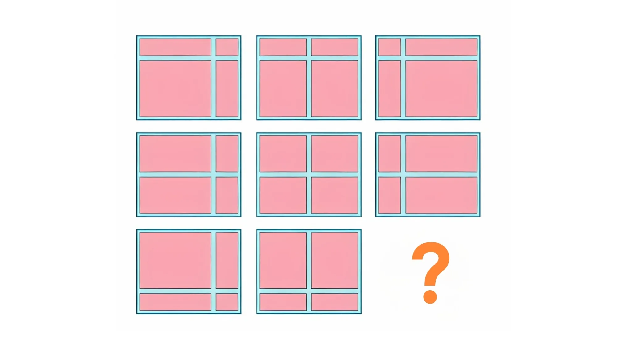 Raven's Progressive Matrices IQ test showing multiple pink grid patterns with one missing piece to identify.