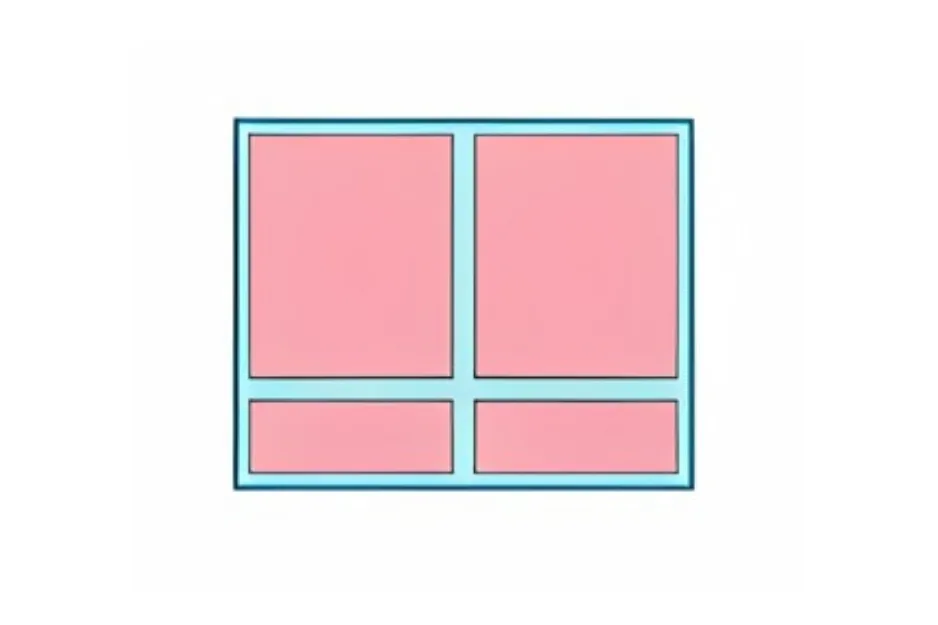 Matrix with four sections, showing pink shapes and spaces to identify the missing piece in the matrix.