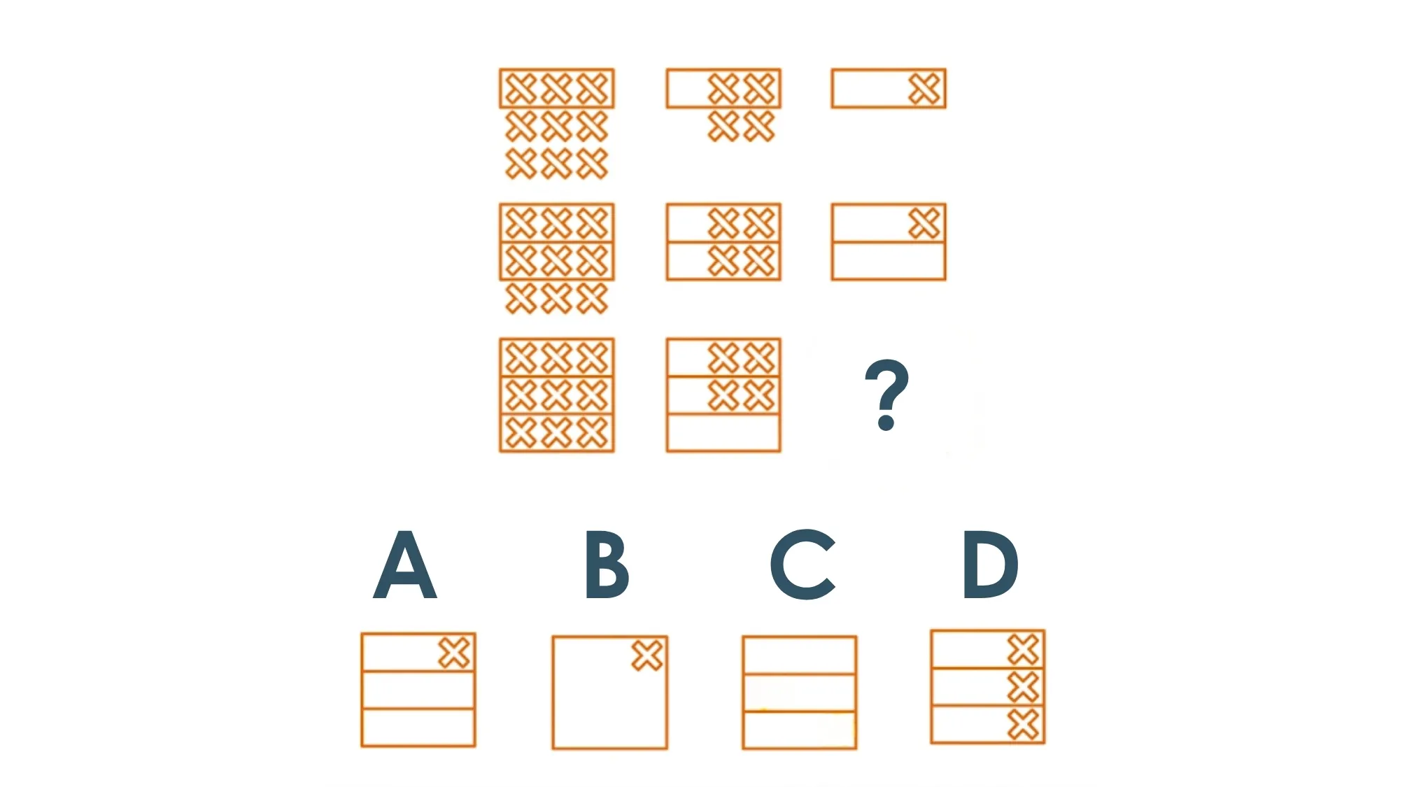 Raven's Progressive Matrices IQ test pattern question with shapes and multiple-choice answer options below.