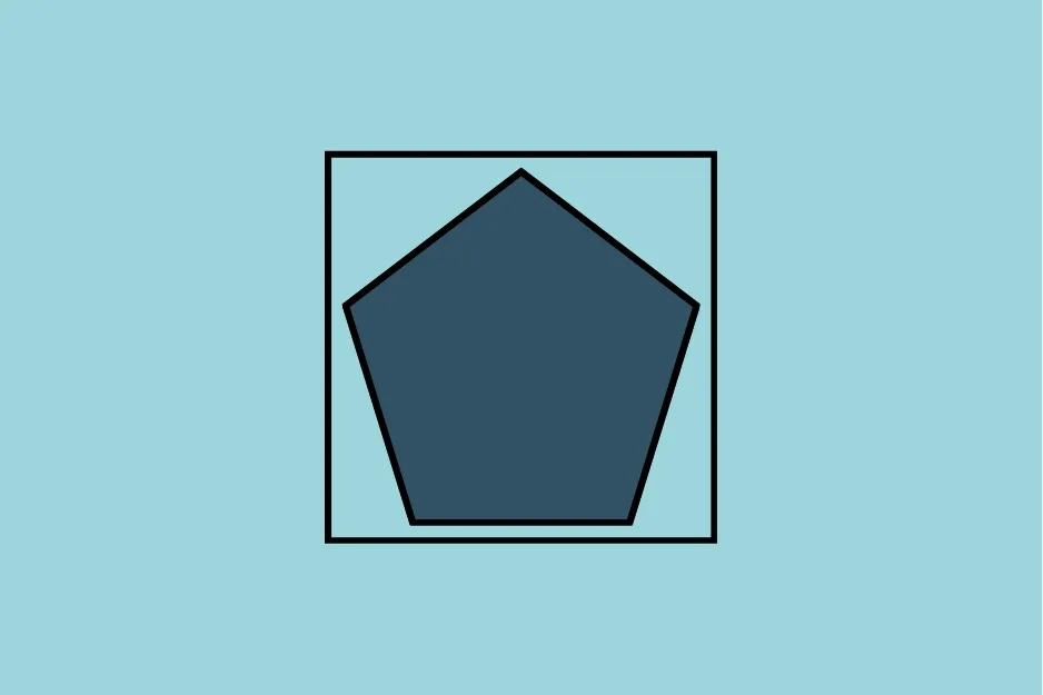 Dark blue pentagon inside a black square on a light blue background, focusing on identifying the missing piece in the matrix.