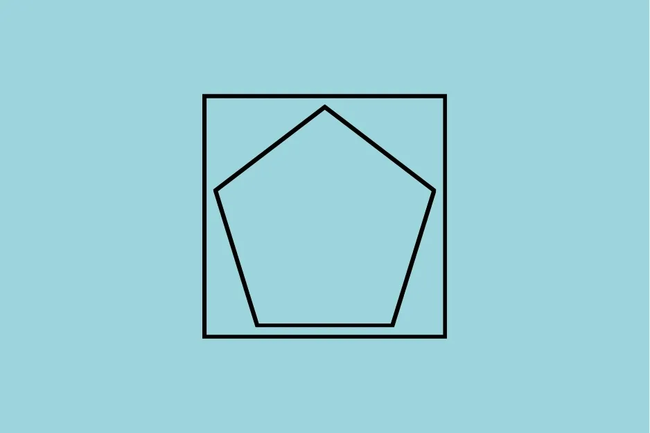 Outline of a pentagon inside a square on a blue background, representing the missing piece in the matrix.