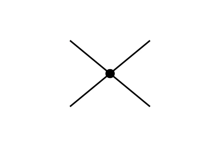 Simple black X shape with a central dot, illustrating the choice of the piece that completes the matrix B.