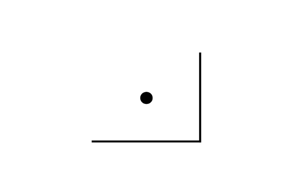 Minimalist matrix piece with a right angle corner and a black dot near the center, part of a pattern puzzle.