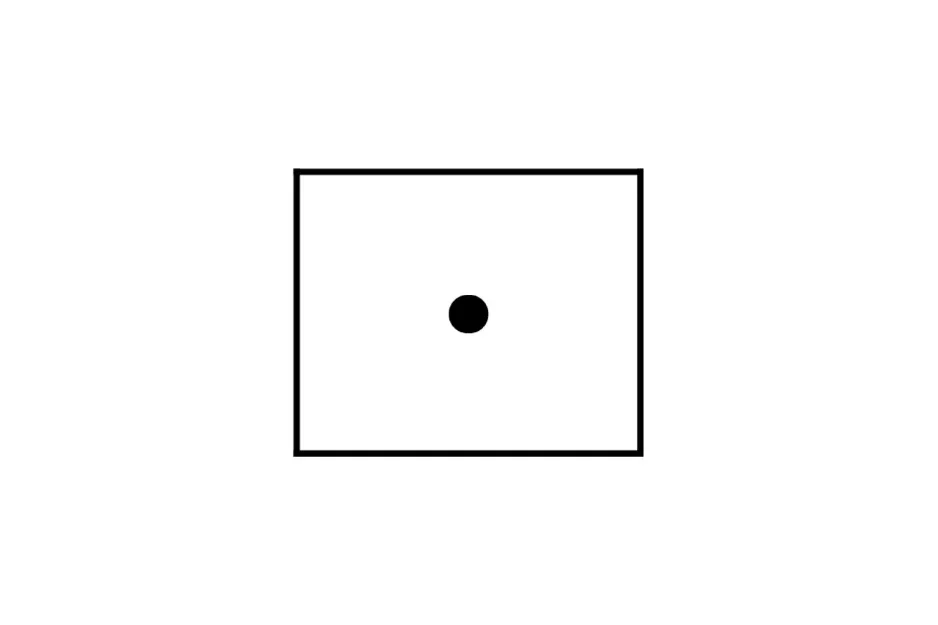 Simple black dot centered inside a white square as part of a pattern to choose the piece that completes the matrix D