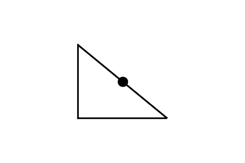 Right triangle with a black dot on the hypotenuse, part of a matrix puzzle to choose the piece that completes it.