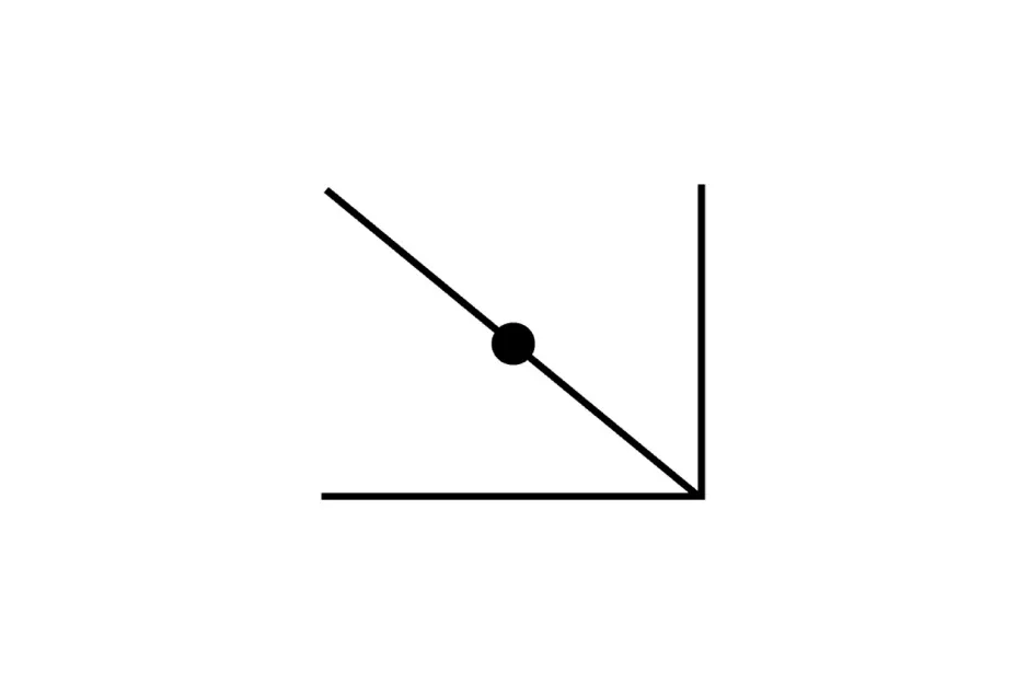 Black dot on descending diagonal line inside an L-shaped matrix structure with one missing piece.