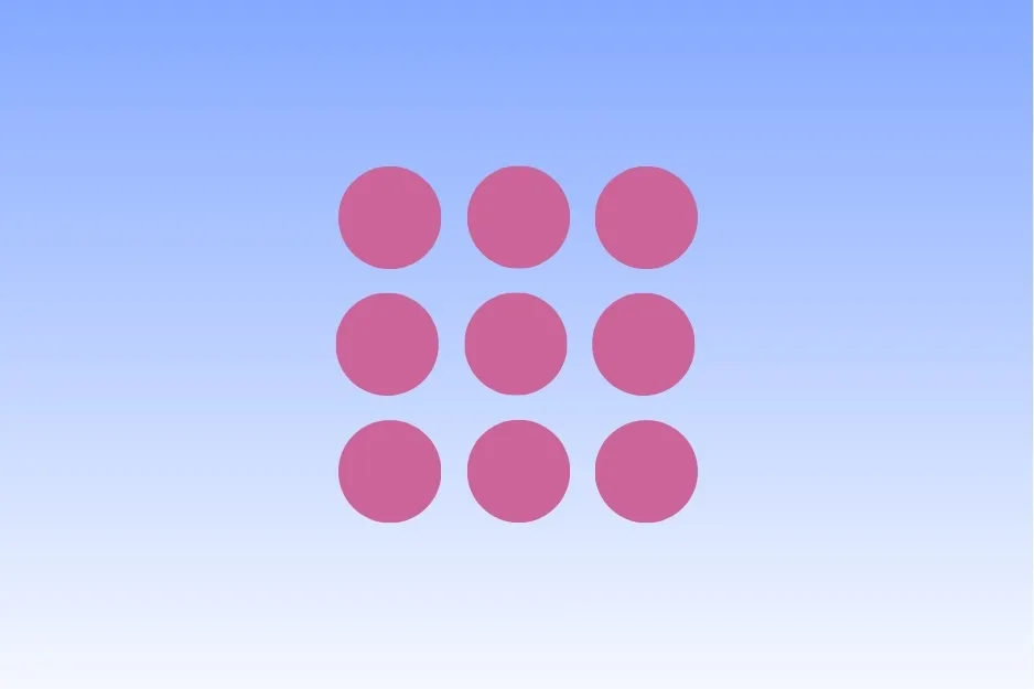 Nine pink circles arranged in a square grid pattern on a blue to white gradient background, pattern C quiz.