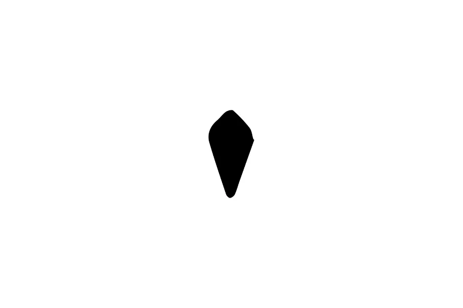 Black abstract shape on white background, part of a sequence puzzle to identify the fitting piece.