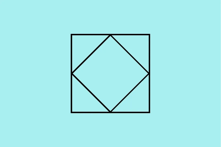 Minimalist progressive matrix pattern with intersecting black lines forming a diamond inside a square on a blue background