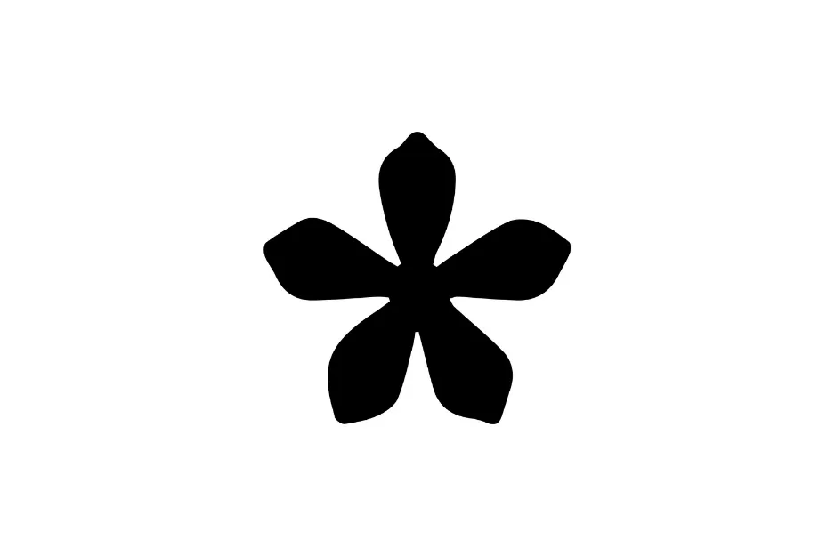 Black abstract flower shape with five irregular petals on a white background for sequence rule puzzle piece.