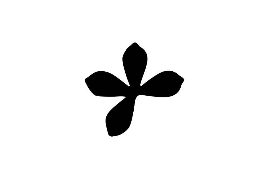 Black abstract shape with five curved arms, used to identify the piece that fits the sequence rule H.