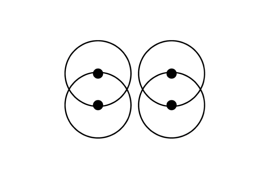 Diagram with overlapping circles and dots, part of a visual puzzle to choose the piece that completes the matrix A.