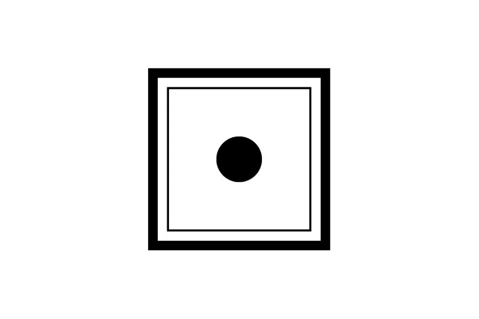 Black dot centered inside two concentric square borders illustrating a pattern sequence concept.