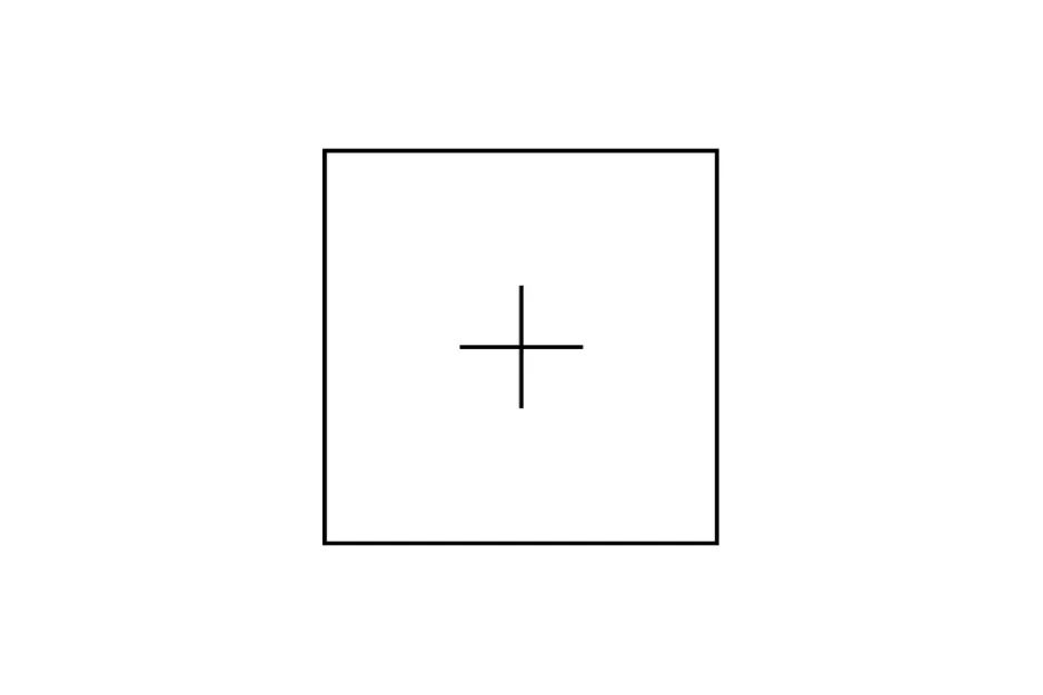 Simple black plus sign inside a square, illustrating what comes next in the pattern with letter D concept.