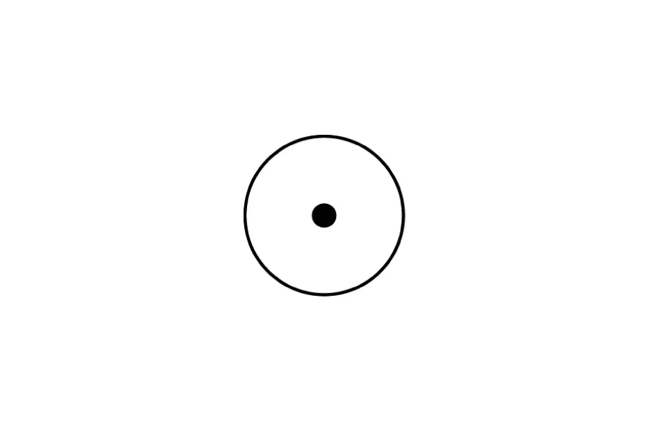 Single black dot centered within a thin black circle representing a matrix completion puzzle piece E.