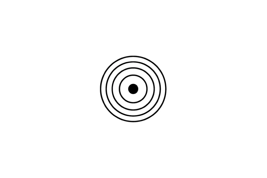 Concentric circles with a solid dot in the center, part of a visual puzzle to choose the piece that completes the matrix.