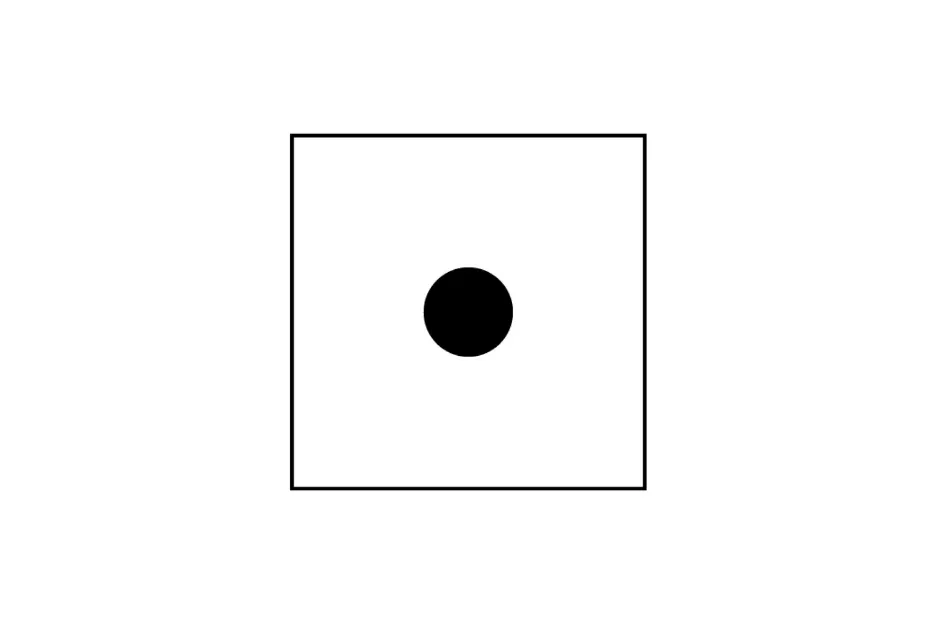 Black dot centered inside a white square illustrating what comes next in the pattern with the letter H.