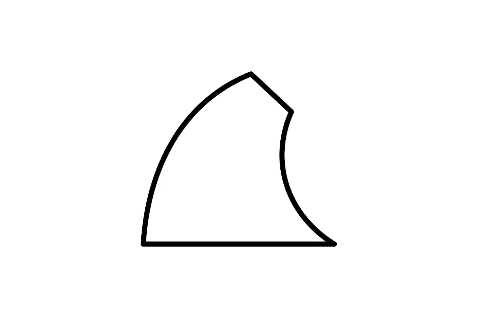 Abstract black shape with curved and straight edges, part of a puzzle to pick the figure that completes the series B