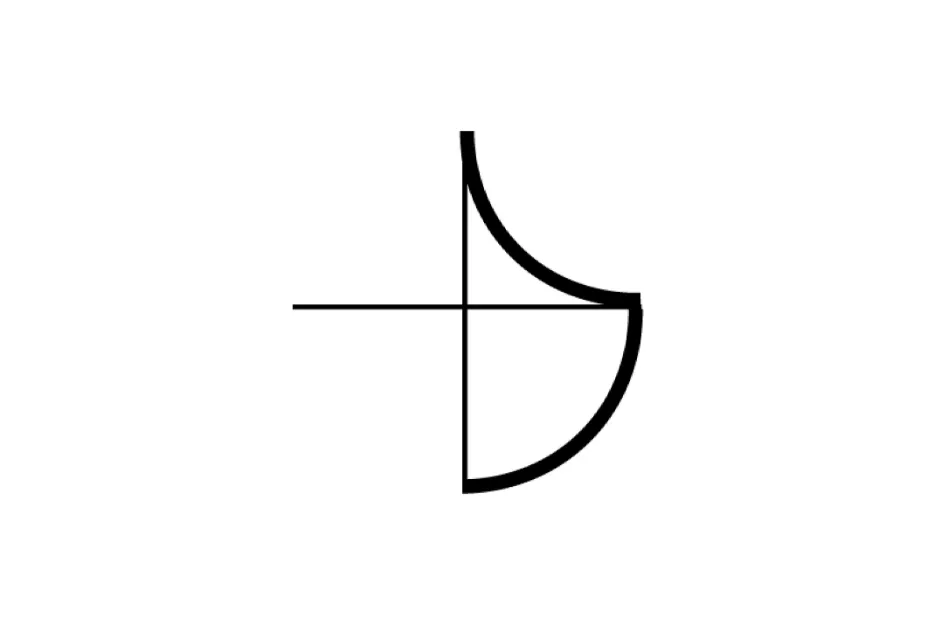 Abstract figure with curved and straight lines, part of a visual puzzle to pick the figure that completes the series.