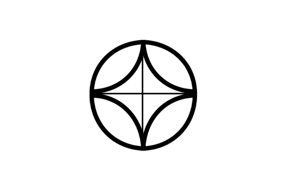 Black and white abstract figure with curved lines inside a circle, part of a puzzle to pick the figure that completes the series F.