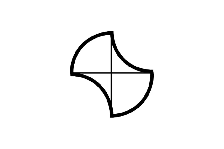 Abstract black and white figure with curved edges, part of a sequence puzzle to pick the figure that completes the series.