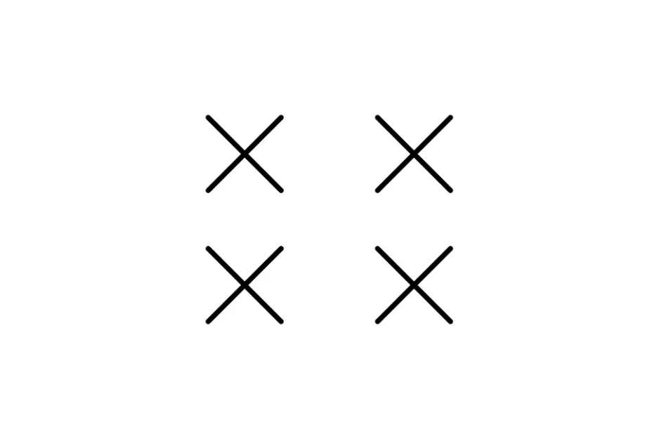 Matrix completion puzzle showing three X shapes with one missing piece to choose that completes the matrix.