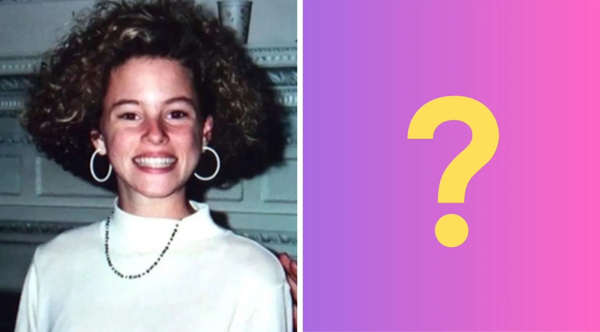 Smiling child with curly hair and hoop earrings in a vintage photo, part of celebrities as kids series.