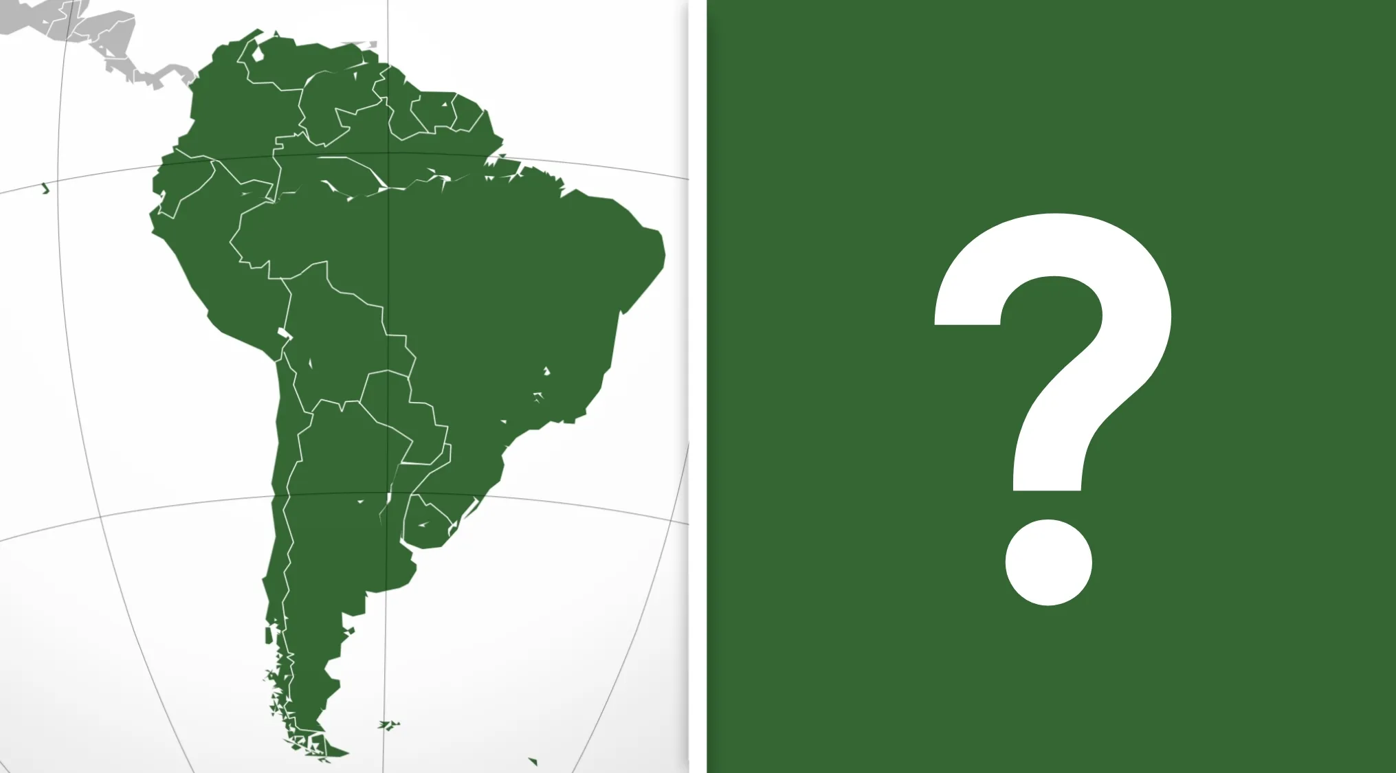 Map of South America highlighting countries with a question mark, focusing on the landlocked country in South America quiz.