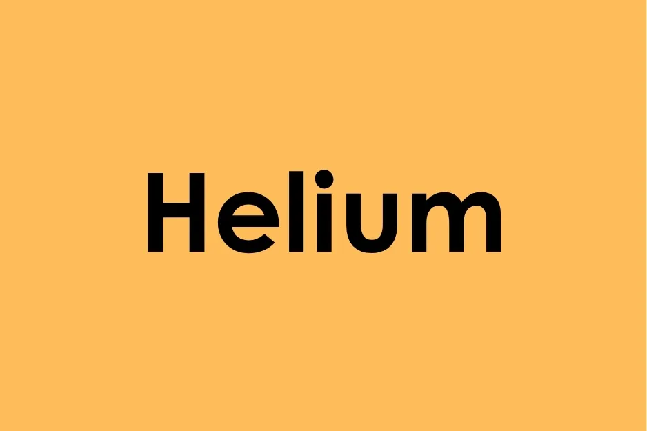 Helium text displayed on an orange background representing a noble gas element in the periodic table.
