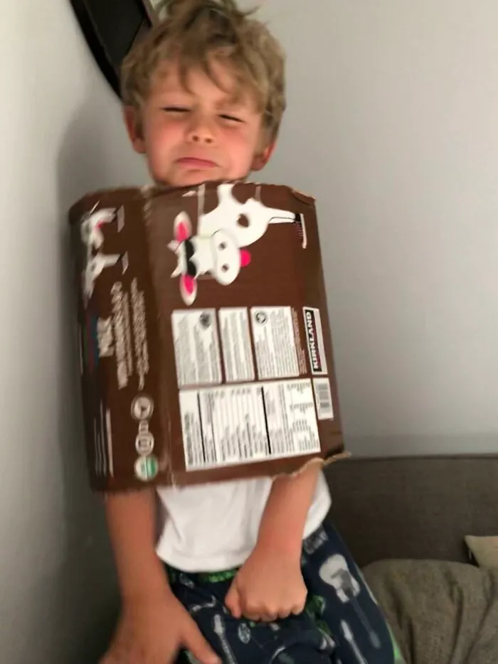 Mi sobrino se enfadó porque se quedó atascado en la caja que quería usar.