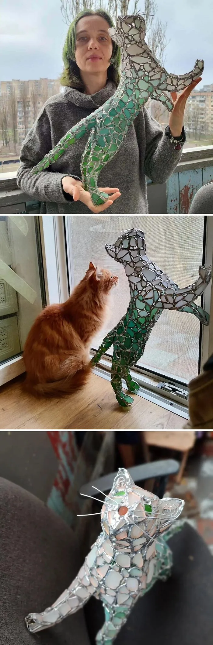 Sea Glass Cat In Sea Colors. Finally Got To Make A Piece Of My Dream :-)