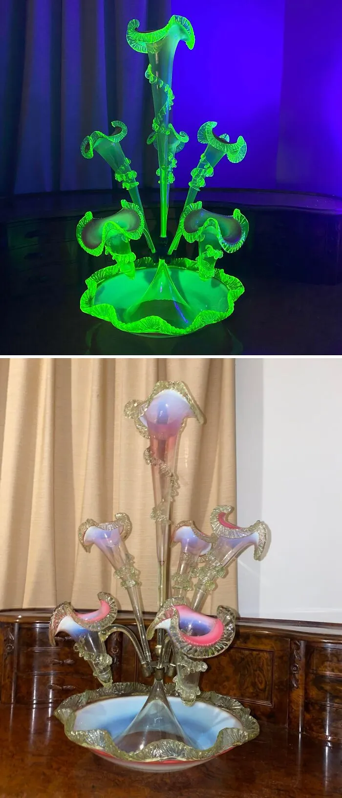 A ‘Unicorn Find’ Victorian Uranium Glass Epergne