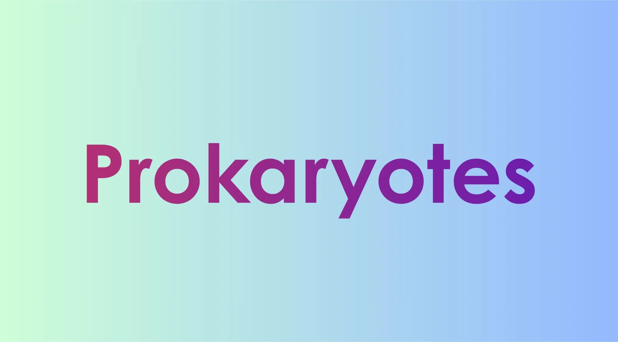 Prokaryotes word in bold gradient text on a soft green to blue background for biology vocabulary challenge.