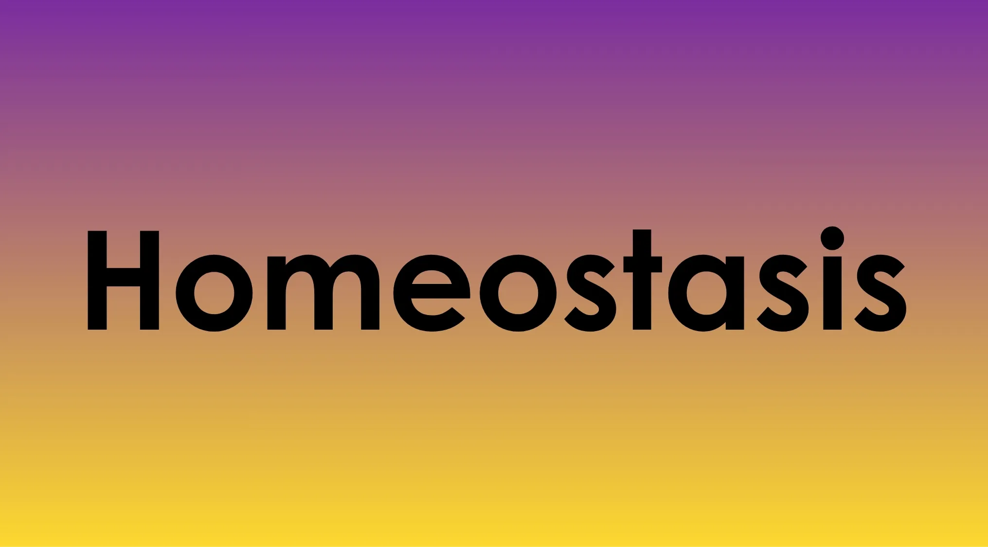Homeostasis text in bold black font on a purple to yellow gradient background for biology vocabulary challenge.