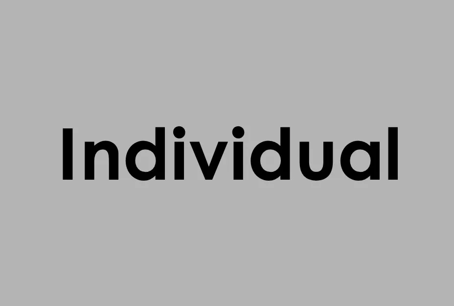 Individual written in bold black letters on a plain gray background representing a single living thing concept.