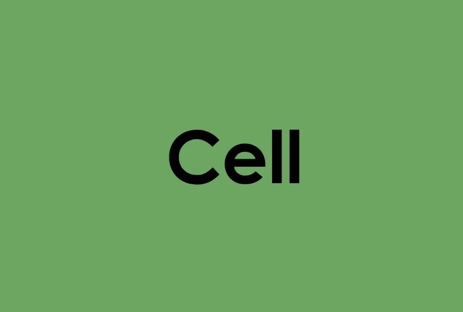 Cell word displayed in bold black font on a simple green background representing the basic unit of life concept.