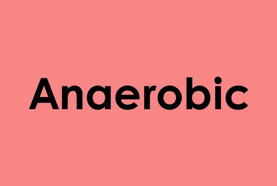 Bold black text anaerobic on a coral background representing respiration keywords related to oxygen requirement.