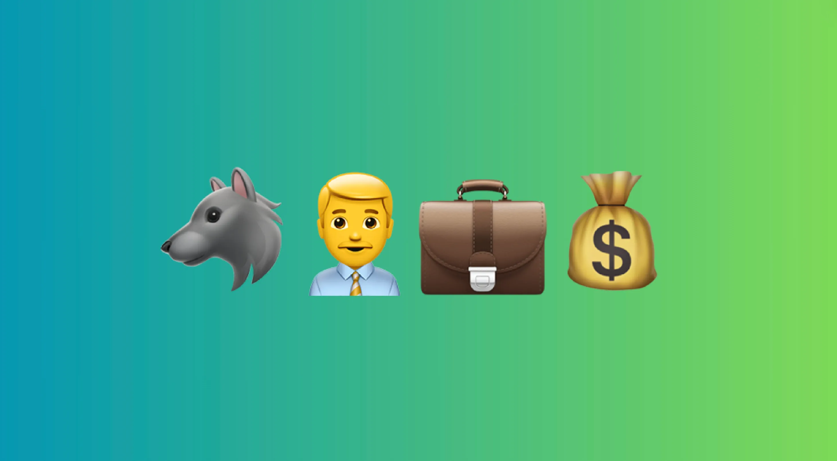 Emoji combo featuring a wolf, businessman, briefcase, and money bag for guessing famous movie titles.