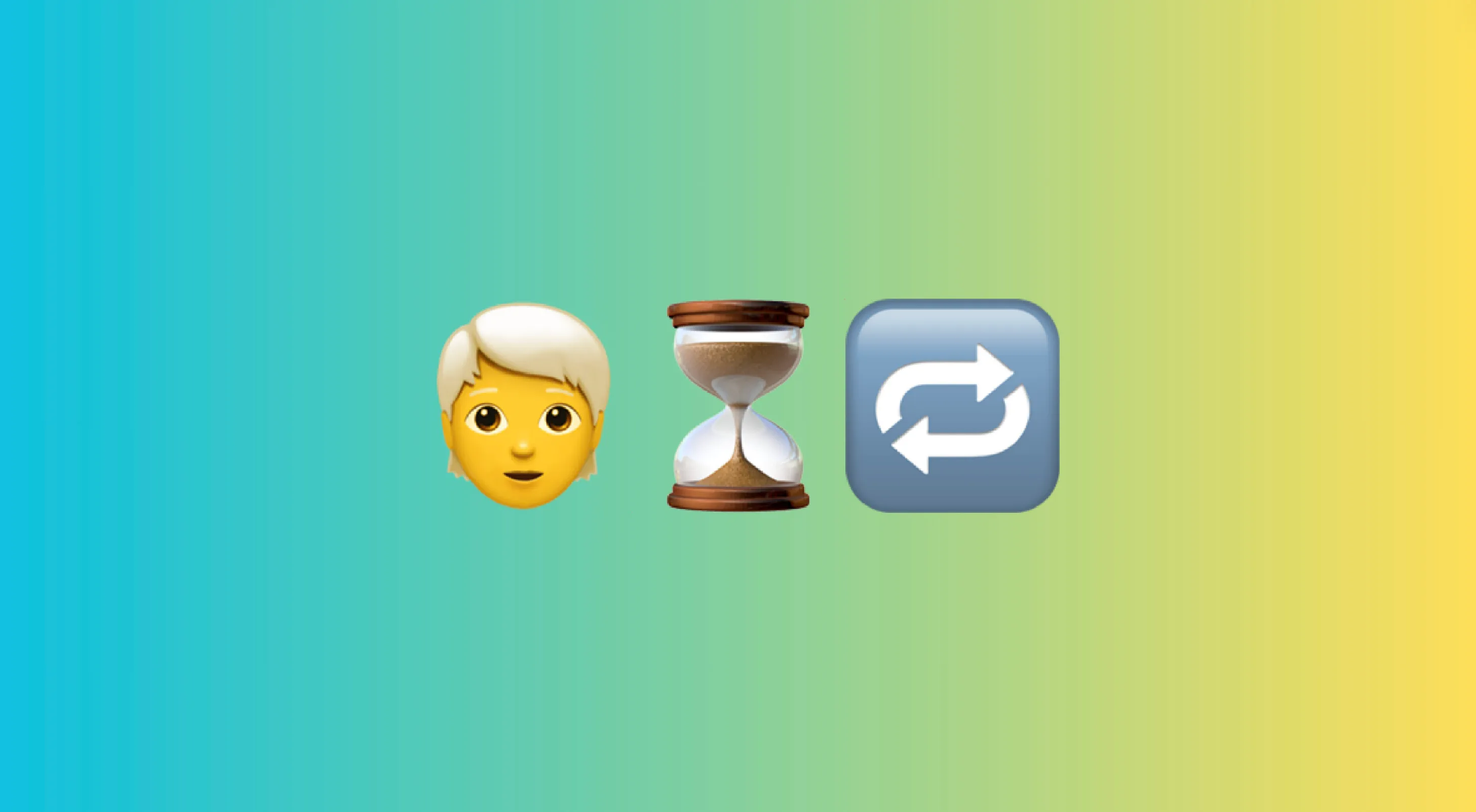 Emoji combo showing an older person, hourglass, and repeat arrows for guessing famous movie from the emoji puzzle.