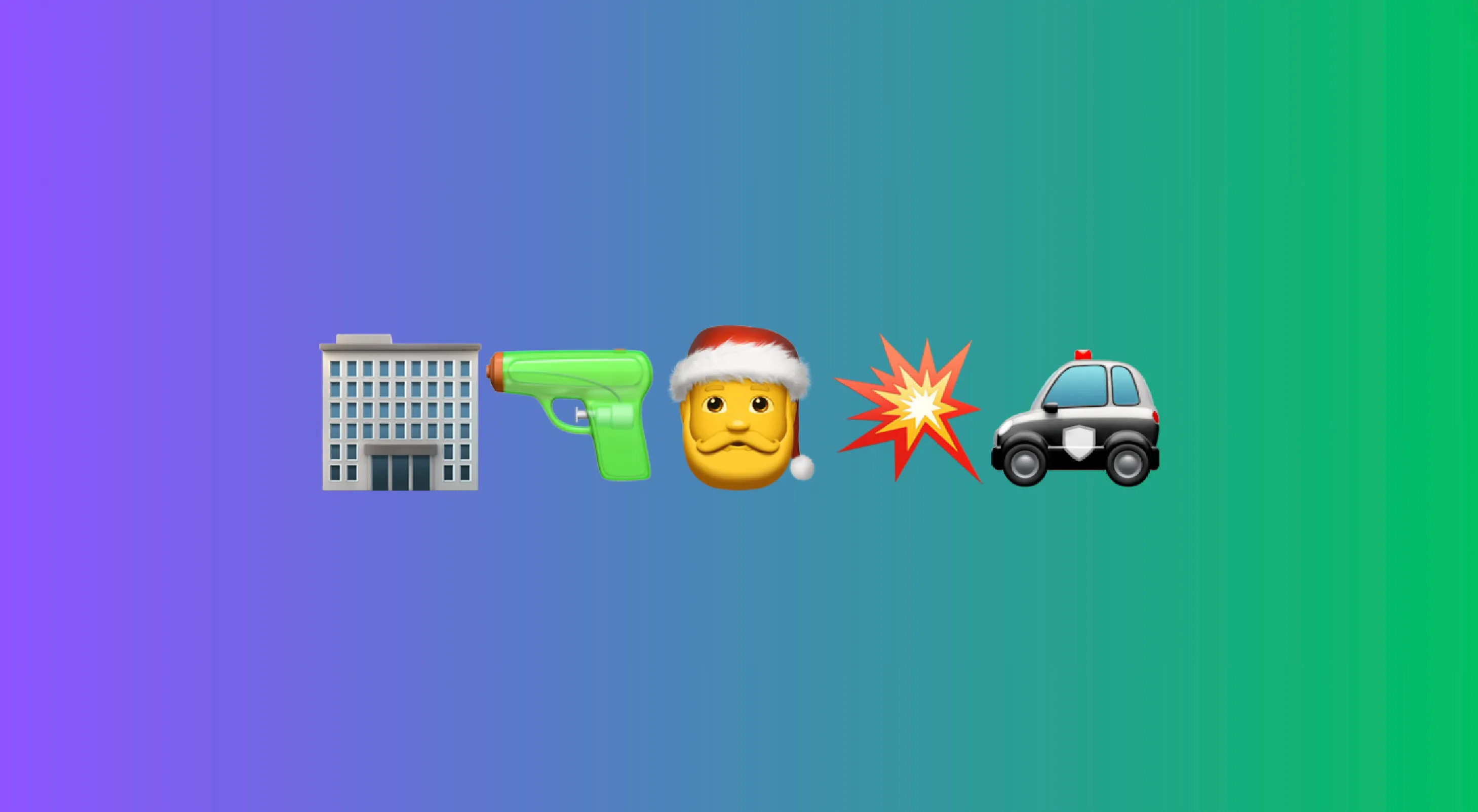 Emoji combo quiz for guess the famous movie featuring building, water gun, Santa face, explosion, and police car.